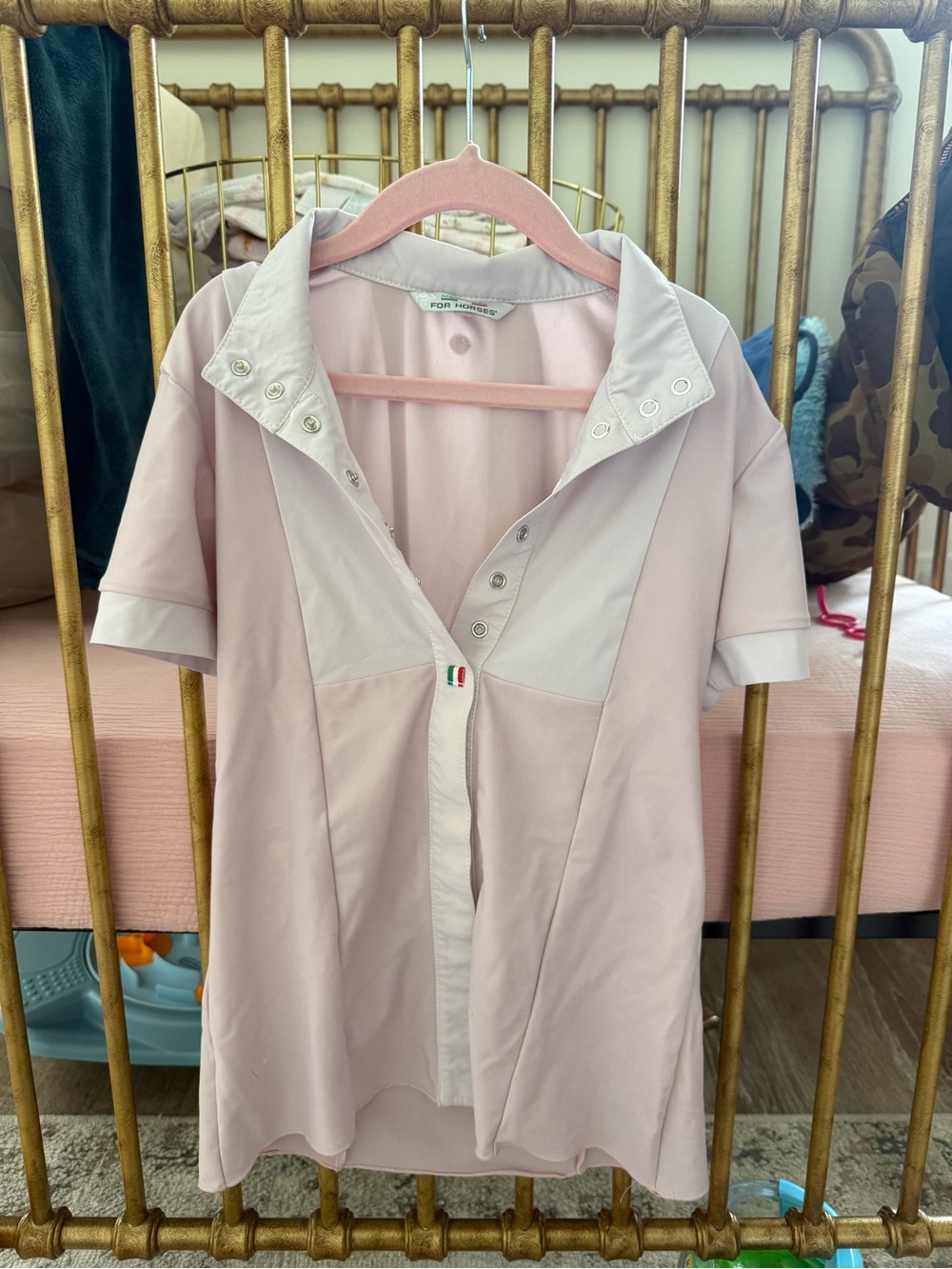 Light Pink Short Sleeve Button-Front Shirt - For Horses